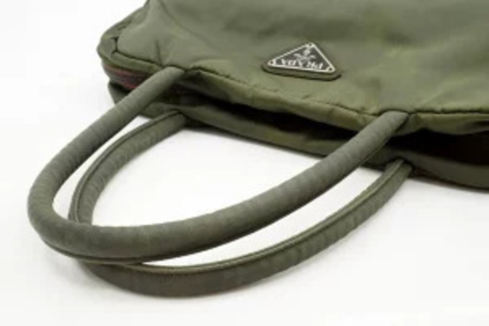 Prada Tote Triangle Plate Tessuto Khaki Green - Picture 5 of 9